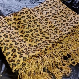 Fringed Leopard Print Scarf/Wrap, OSFA, NWOT